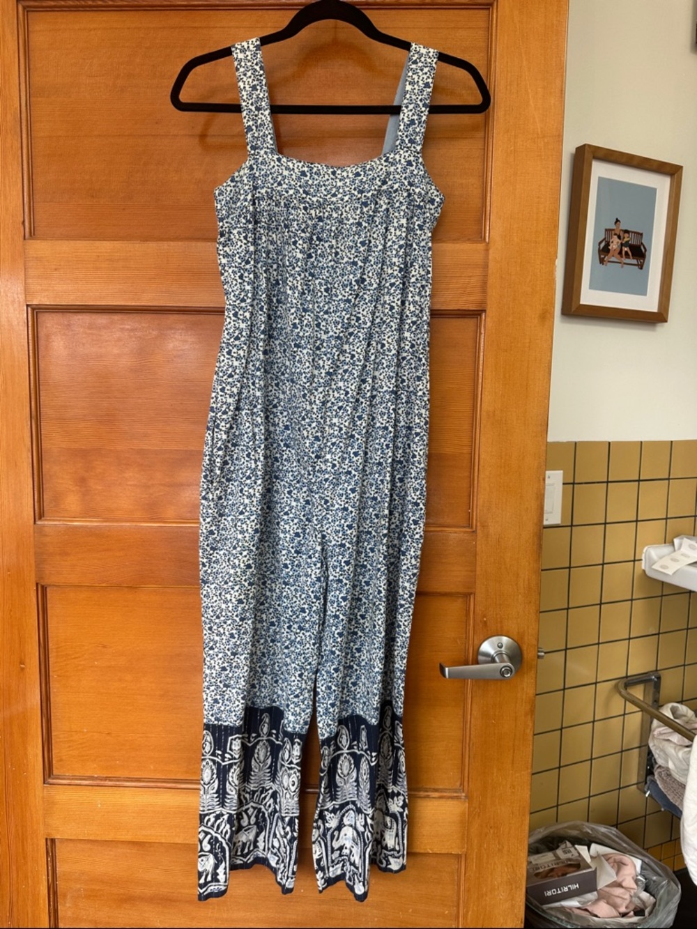 Floral Print Blue Wide-Leg Jumpsuit